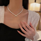 Cifeeo-Vintage Jewelry Y2K Style Kpop Vintage Love Heart Pendant Choker Necklace For Women Zircon Pearl Chain Party Aesthetic Jewelry Christmas Gift Hot Sale