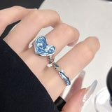 Cifeeo-Vintage Jewelry Y2K Style Korea Colorful Stone Oil Drip Rhinestone Trendy Geometry Rings For Women Heart Star Girls Y2k Jewelry Gifts