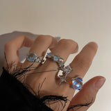 Cifeeo-Vintage Jewelry Y2K Style Colorful Zircon Rings for Women Irregular Matte Metal Ring Retro Personality Index Finger Jewelry Hip Hop Girls Accessories Gift