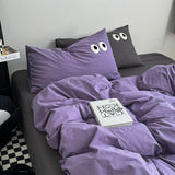 Cifeeo-2025 Spring Bedding Set Ins Style Nordic Bedding Set No Filling Duvet Cover Pillowcase with Cute Eye Embroidered Solid Color Single Queen Size Bed Linen