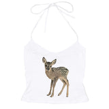 Cifeeo-Vintage Cute deer pattern print streetwear casual hip-hop punk rock women's sleeveless camisole summer Y2K vintage eom girls slim shorts