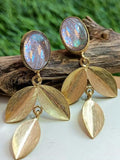CIFEEO- Casual Natural Opal Gold Leaves Pattern Earrings Everyday Ethnic Jewelry QAG48