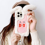 Cifeeo-gifts Plush Bow Long-Eared Rabbit Phone Case