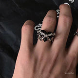 Cifeeo-Vintage Jewelry Y2K Style 1PC Vintage Black Big Cross Open Ring For Women Party Jewelry Men Trendy Gothic Metal Color Finger Ring