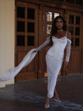 Cifeeo-Mesh Long Sleeve Maxi Corset Dress Sexy Spaghetti Strap Bodycon Dress White Event Formal Occasions Women Clothing