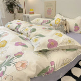 Cifeeo-2025 Spring Bedding Set Floral Korean Style Duvet Cover Set No Filler Pillowcase Flat Sheet Twin Queen Size Boys Grils Romantic Bedding Kit