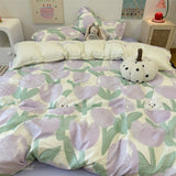 Cifeeo-2025 Spring Bedding Set Floral Korean Style Duvet Cover Set No Filler Pillowcase Flat Sheet Twin Queen Size Boys Grils Romantic Bedding Kit