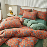 Cifeeo-A++ 100% Cotton Soft Bedding Set Stripe Printing Duvet Cover with Pillow Case Flowers Quilt Cover Pillowcases Sets
