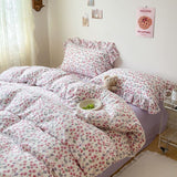 Cifeeo-2025 Spring Bedding Set Cute Floral Duvet Cover Set Ins Korean Style with Flat Sheet Pillowcase No filler Washed Cotton Queen Double Home Bed Linens