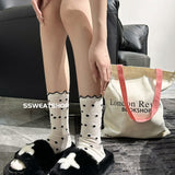 Cifeeo-Heart Socks Feminina Ruffles Womans Ankle Socks Korean Style Kawaii Harajuku Cute Stockings Autumn Thin Japanese Tights 2024 New