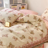 Cifeeo-2025 Spring Bedding Set Fashion Floral Bedding Set Blue Pink Boys Girls Single Double Size Duvet Cover Kit No Filling Flat Sheet Pillowcase Home Textile