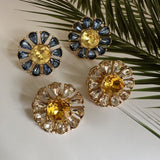 Cifeeo-vintage Valentines Gift Oscar European and American New Fashion Versatile Pastoral Style Translucent Shiny Rhinestone Colored Sun Flower Stud Earrings-Mom's Gift