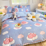 Cifeeo-2025 Spring Bedding Set Cute Bear Bedding Set Girls Boys Kids Single Double Size Flat Sheet Duvet Cover Pillowcase Bed Linens White Blue Home Textile