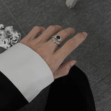 Cifeeo-Vintage Jewelry Y2K Style 1PC Vintage Black Big Cross Open Ring For Women Party Jewelry Men Trendy Gothic Metal Color Finger Ring