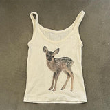 Cifeeo-Vintage Cute deer pattern print streetwear casual hip-hop punk rock women's sleeveless camisole summer Y2K vintage eom girls slim shorts