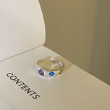 Cifeeo-Vintage Jewelry Y2K Style Colorful Zircon Rings for Women Irregular Matte Metal Ring Retro Personality Index Finger Jewelry Hip Hop Girls Accessories Gift