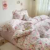 Cifeeo-2025 Spring Bedding Set Cute Floral Duvet Cover Set Ins Korean Style with Flat Sheet Pillowcase No filler Washed Cotton Queen Double Home Bed Linens