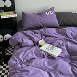 Cifeeo-2025 Spring Bedding Set Ins Style Nordic Bedding Set No Filling Duvet Cover Pillowcase with Cute Eye Embroidered Solid Color Single Queen Size Bed Linen