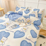 Cifeeo-2025 Spring Bedding Set Cute Bear Bedding Set Girls Boys Kids Single Double Size Flat Sheet Duvet Cover Pillowcase Bed Linens White Blue Home Textile