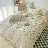 Cifeeo-2025 Spring Bedding Set Ins Princess Bedding Set No Filler Floral Korean Ruffles Duvet Cover Pillowcase Bedskirt Single Queen Size Home Decor Bedspread