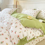 Cifeeo-2025 Spring Bedding Set Cute Korean Duvet Cover Set Floral Style with Flat Sheet Pillowcase No filler Twin Queen Double Girls Boys Home Decor Bed Linens