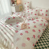 Cifeeo-2025 Spring Bedding Set Ins Princess Bedding Set No Filler Floral Korean Ruffles Duvet Cover Pillowcase Bedskirt Single Queen Size Home Decor Bedspread