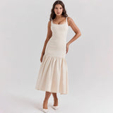 Cifeeo-Summer Elegant Midi Party Dresses 2025 New Arrivals Long Ruffle Hem Dress Slim Red Fashion Women's Clothing