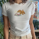 Cifeeo-Vintage Casual Streetwear vintage Cute Puppy Pattern Print Women's Crop Top Harajuku Aesthetic Y2K Sweet Hip Hop Rock Fashion White Tops