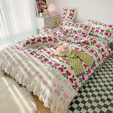 Cifeeo-2025 Spring Bedding Set Ins Princess Bedding Set No Filler Floral Korean Ruffles Duvet Cover Pillowcase Bedskirt Single Queen Size Home Decor Bedspread