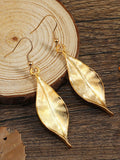 CIFEEO- Gold 3D Frosted Leaves Pattern Pendant Earrings Women Casual Daily Jewelry QAG34