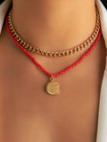 CIFEEO- Coin Pattern Thick Chain Layer Necklace Beach Vacation Party Jewelry QAR51