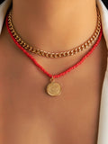 CIFEEO- Coin Pattern Thick Chain Layer Necklace Beach Vacation Party Jewelry QAR51