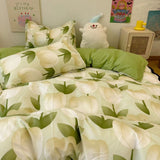 Cifeeo-2025 Spring Bedding Set Korean Style Duvet Cover Set No Filler Fashion Floral Ins Twin Double Queen Size Boys Girls Flat Sheet Pillowcases Bedding Linen