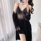 Cifeeo-Sexy Sleepwear Women's Autumn and Winter New Gold Velvet Home Suit Set, Suspender Nightgown 2-piece Nightgown Set