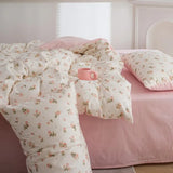 Cifeeo-2025 Spring Bedding Set Pink Flowers Duvet Cover Set Ins Fashion Single Queen Size Girls Boys Flat Sheet Pillowcase No Filler Home Decor Bedding Set