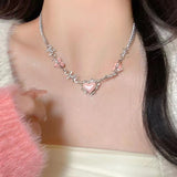 Cifeeo-Vintage Jewelry Y2K Style Love Heart Cross Pendant Necklace For Women Men Personality VintageThin Chain Choker Necklaces Jewelry