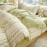 Cifeeo-2025 Spring Bedding Set Green Floral Bedding Set Ins Fashion Twin Full Queen Size Duvet Cover No Filler Flat Sheet Pillowcase Girl Home Totel Bed Linens