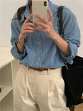 Cifeeo-Casual Outfits Women Blouse Female Shirt Summer Womens Blouses Spring Maxi Blusas Casual Cowboy Vintage Long Sleeve Denim Oversize Loose Blue