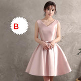 Cifeeo-2024 New Pink Bridesmaids Dress Sisters Dress Toasting Dress Banquet Dress Satin Shoulder Slimming Cute Knee Length Pink Satin Short Prom Homecoming Dress