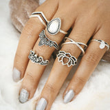 CIFEEO-new Joint Ring Retro Hollow Flower Gem Geometry 7-piece Ring Jewelry Wholesale