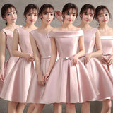 Cifeeo-2024 New Pink Bridesmaids Dress Sisters Dress Toasting Dress Banquet Dress Satin Shoulder Slimming Cute Knee Length Pink Satin Short Prom Homecoming Dress