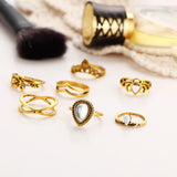 CIFEEO-new Joint Ring Retro Hollow Flower Gem Geometry 7-piece Ring Jewelry Wholesale