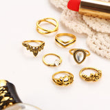 CIFEEO-new Joint Ring Retro Hollow Flower Gem Geometry 7-piece Ring Jewelry Wholesale