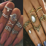 CIFEEO-new Joint Ring Retro Hollow Flower Gem Geometry 7-piece Ring Jewelry Wholesale