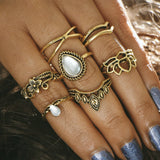 CIFEEO-new Joint Ring Retro Hollow Flower Gem Geometry 7-piece Ring Jewelry Wholesale