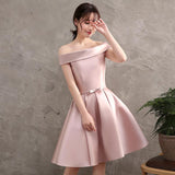 Cifeeo-2024 New Pink Bridesmaids Dress Sisters Dress Toasting Dress Banquet Dress Satin Shoulder Slimming Cute Knee Length Pink Satin Short Prom Homecoming Dress