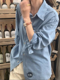 Cifeeo-Casual Outfits Women Blouse Female Shirt Summer Womens Blouses Spring Maxi Blusas Casual Cowboy Vintage Long Sleeve Denim Oversize Loose Blue