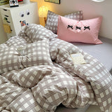 Cifeeo-spring comforter sets Kawaii Plaid Print Bedding Set