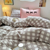 Cifeeo-spring comforter sets Kawaii Plaid Print Bedding Set