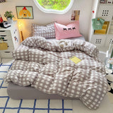 Cifeeo-spring comforter sets Kawaii Plaid Print Bedding Set
